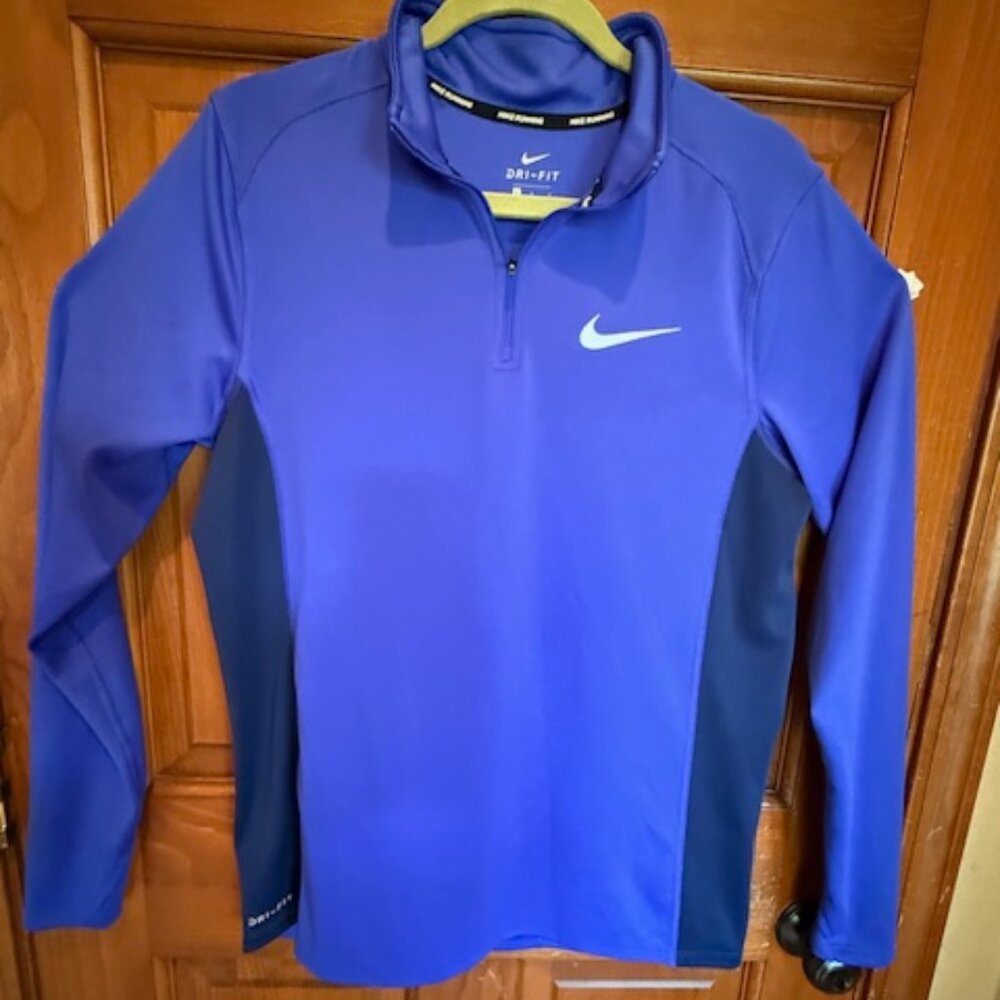 Nike Running Dri-Fit Womens Large Shirt, 1/4 zip, Blue, Long Sleeves, activewear